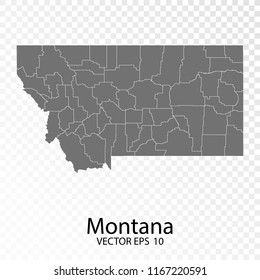 Transparent - High Detailed Grey Map of Montana. Vector Eps10.