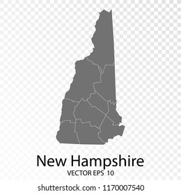 Transparent - High Detailed Grey Map of New Hampshire. Vector Eps10.