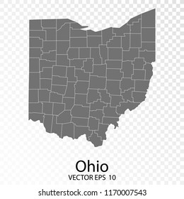 Transparent - High Detailed Grey Map of Ohio. Vector Eps10.