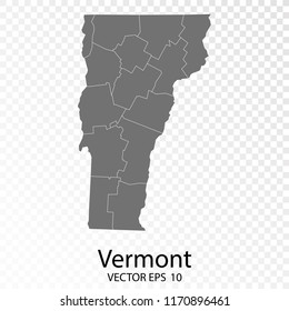 Transparent - High Detailed Grey Map of Vermont. Vector Eps10.