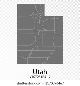 Transparent - High Detailed Grey Map of Utah. Vector Eps10.