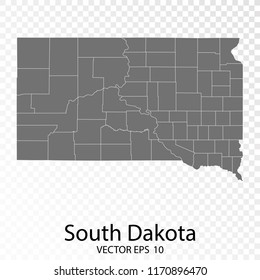 Transparent - High Detailed Grey Map of South Dakota. Vector Eps10.