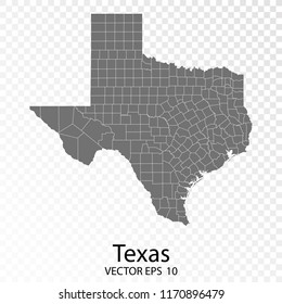 Transparent - High Detailed Grey Map of Texas. Vector Eps10.