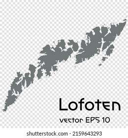 Transparent - High Detailed Grey Map of Lofoten. Norway. Vector Eps 10.