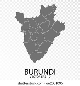 Transparent - High Detailed Grey Map of Burundi. Vector Illustration eps10.