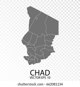 Transparent - High Detailed Grey Map of Chad. Vector Eps 10.