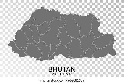 Transparent - High Detailed Grey Map of Bhutan. Vector Eps 10.
