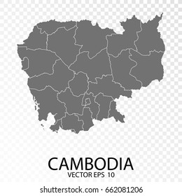 Transparent - High Detailed Grey Map of Cambodia. Vector Illustration eps10.