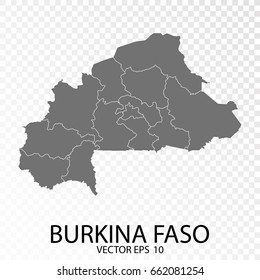 Transparent - High Detailed Grey Map of Burkina Faso. Vector Eps 10.