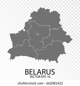 Transparent - High Detailed Grey Map of Belarus. Vector Eps 10.