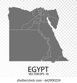 Transparent - High Detailed Grey Map of Egypt. Vector Eps 10.