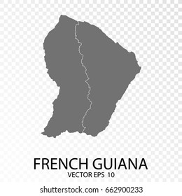 Transparent - High Detailed Grey Map of French Guiana. Vector Eps 10.
