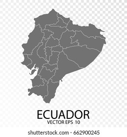 Transparent - High Detailed Grey Map of Ecuador. Vector Eps 10.