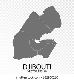 Transparent - High Detailed Grey Map of Djibouti. Vector Eps 10.