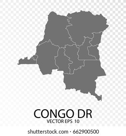 Transparent - High Detailed Grey Map of Congo Dr. Vector Eps 10.