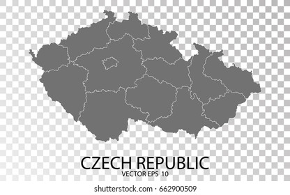 Transparent - High Detailed Grey Map of Czech. Vector Eps 10.