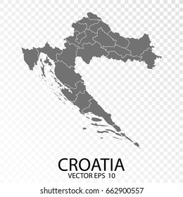Transparent - High Detailed Grey Map of Croatia. Vector Eps 10.