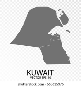 Transparent - High Detailed Grey Map of Kuwait. Vector Eps 10.