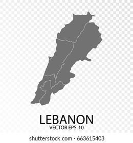 Transparent - High Detailed Grey Map of Lebanon. Vector Eps 10.