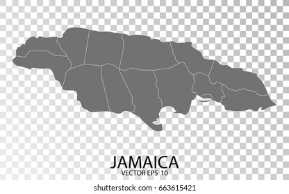 Transparent - High Detailed Grey Map of Jamaica. Vector Eps 10.