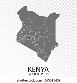 Transparent - High Detailed Grey Map of Kenya. Vector eps10.