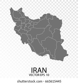 Transparent - High Detailed Grey Map of Iran. Vector Eps 10.