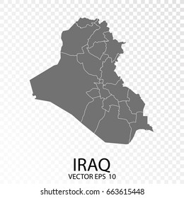 Transparent - High Detailed Grey Map of Iraq. Vector Eps 10.