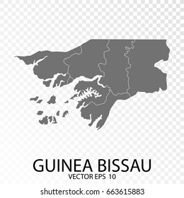 Transparent - High Detailed Grey Map of Guinea Bissau. Vector Eps 10.