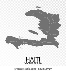 Transparent - High Detailed Grey Map of Haiti. Vector Eps 10.