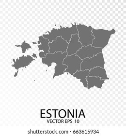 Transparent - High Detailed Grey Map of Estonia. Vector Eps 10.