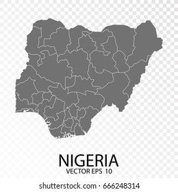 Transparent - High Detailed Grey Map of Nigeria. Vector Eps 10.