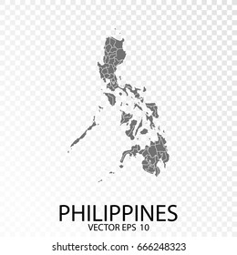 Transparent - High Detailed Grey Map of Philippines. Vector Eps 10.