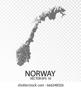 Transparent - High Detailed Grey Map of Norway. Vector Eps 10.