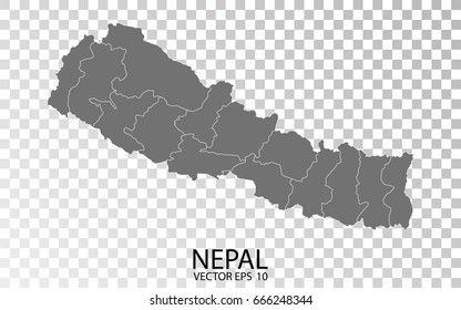 Transparent - High Detailed Grey Map of Nepal. Vector Eps 10.