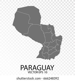 Transparent - High Detailed Grey Map of Paraguay. Vector Eps 10.