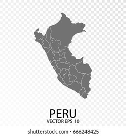 Transparent - High Detailed Grey Map of Peru. Vector Eps 10.