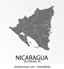 Transparent - High Detailed Grey Map of Nicaragua. Vector Eps 10.