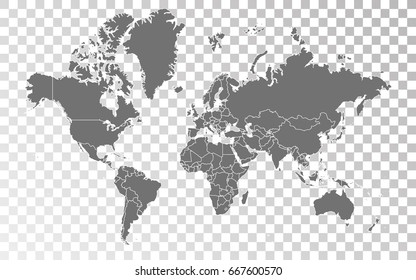 Transparent - High Detailed Grey Map of World. Vector Eps 10.