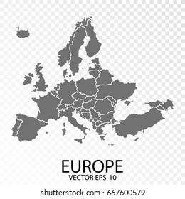 Transparent - High Detailed Grey Map Of Europe. Vector Eps 10.