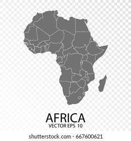 Transparent - High Detailed Grey Map of Africa. Vector Eps 10.