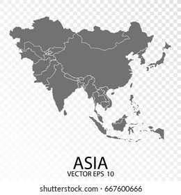 Transparent - High Detailed Grey Map of Asia. Vector eps10.