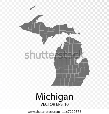 Transparent - High Detailed Grey Map of Michigan. Vector Eps10.