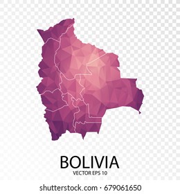 Transparent - High Detailed Low Poly Purple Map of Bolivia.Vector illustration eps 10.