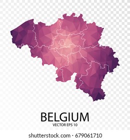 Transparent - High Detailed Low Poly Purple Map of Belgium.Vector illustration eps 10.