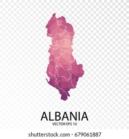 Transparent - High Detailed Low Poly Purple Map of Albania.Vector illustration eps 10.