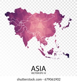 Transparent - High Detailed Low Poly Purple Map of Asia.Vector illustration eps 10.