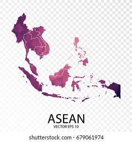 Transparente: Mapa púrpura de baja densidad de la Asean.Ilustración vectorial, paso 10.