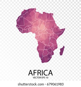 Transparent - High Detailed Low Poly Purple Map of Africa.Vector illustration eps 10.