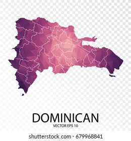Transparent - High Detailed Low Poly Purple Map of Dominican. Vector illustration eps 10.