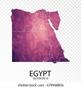 Transparent - High Detailed Low Poly Purple Map of Egypt. vector illustration Eps 10.